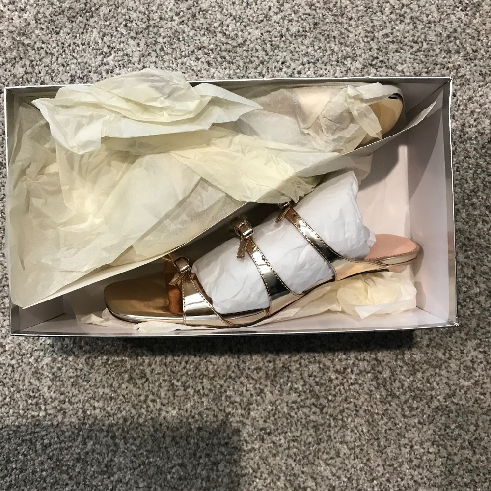 J.Crew Metallic Triple Strap Bow Kitten Heel Sandal - Picture 2 of 4